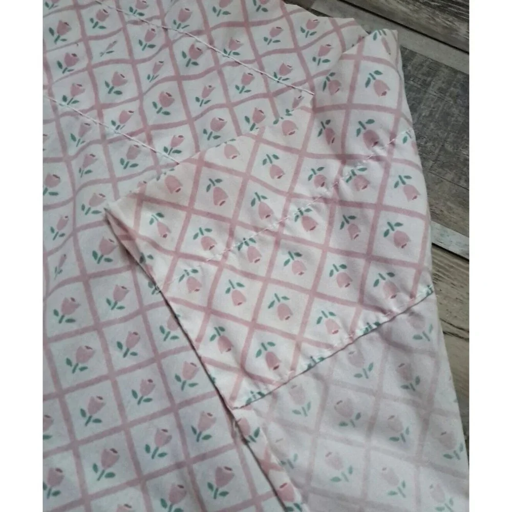 Ruffled Curtain Valance Eyelet Pink Tulips Girls Cottagecore Farmhouse 20x40